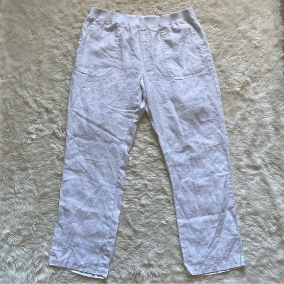 Coldwater Creek Pants Pull On Elastic Waist 100% Linen White 16 - Picture 4 of 12
